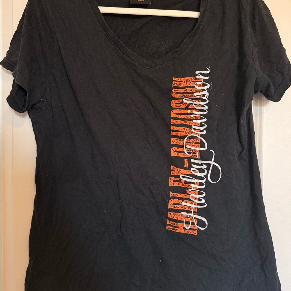 Harley-Davidson Women's Black and Orange Tee